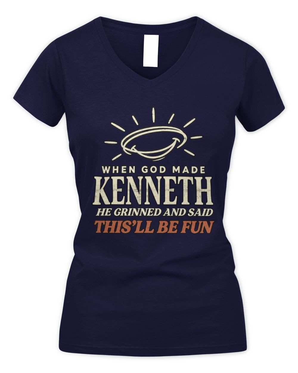When God Made Your Name Funny Western T-Shirt T-Shirt KENNETH M1-S82 / Women's V-Neck T-Shirt / navy