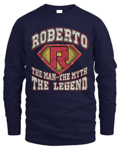 The Man The Myth The Legend Superman Graphic T-Shirt ROBERTO M1-74 / Men's Long Sleeved T-Shirt / navy
