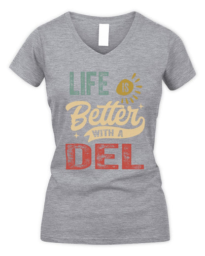 Life Is Better With a Name Personalized Retro T-Shirt DEL-48 / Women's V-Neck T-Shirt / sport grey