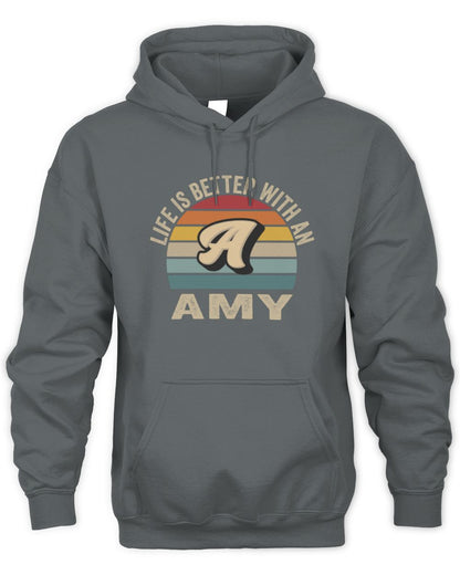 Life Is Better with Name Vintage Sun Shirt AMY M1-50 / Unisex Hoodie / charcoal