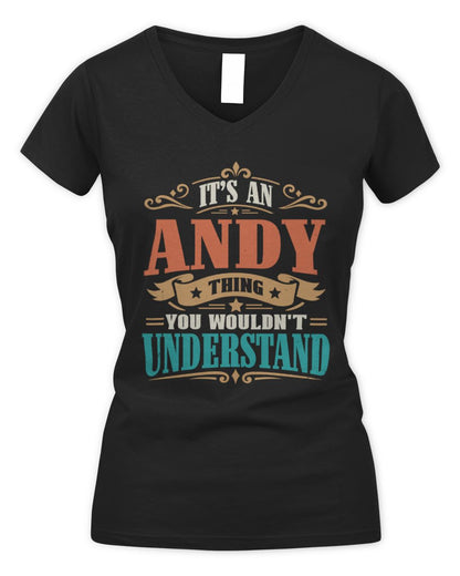 It’s a Name Thing Personalized Retro T-Shirt ANDY M1-47 / Women's V-Neck T-Shirt / black