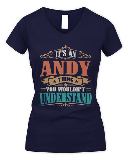 It’s a Name Thing Personalized Retro T-Shirt ANDY M1-47 / Women's V-Neck T-Shirt / navy
