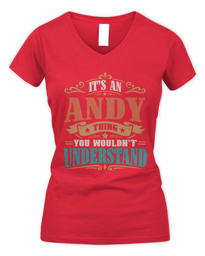 It’s a Name Thing Personalized Retro T-Shirt ANDY M1-47 / Women's V-Neck T-Shirt / red
