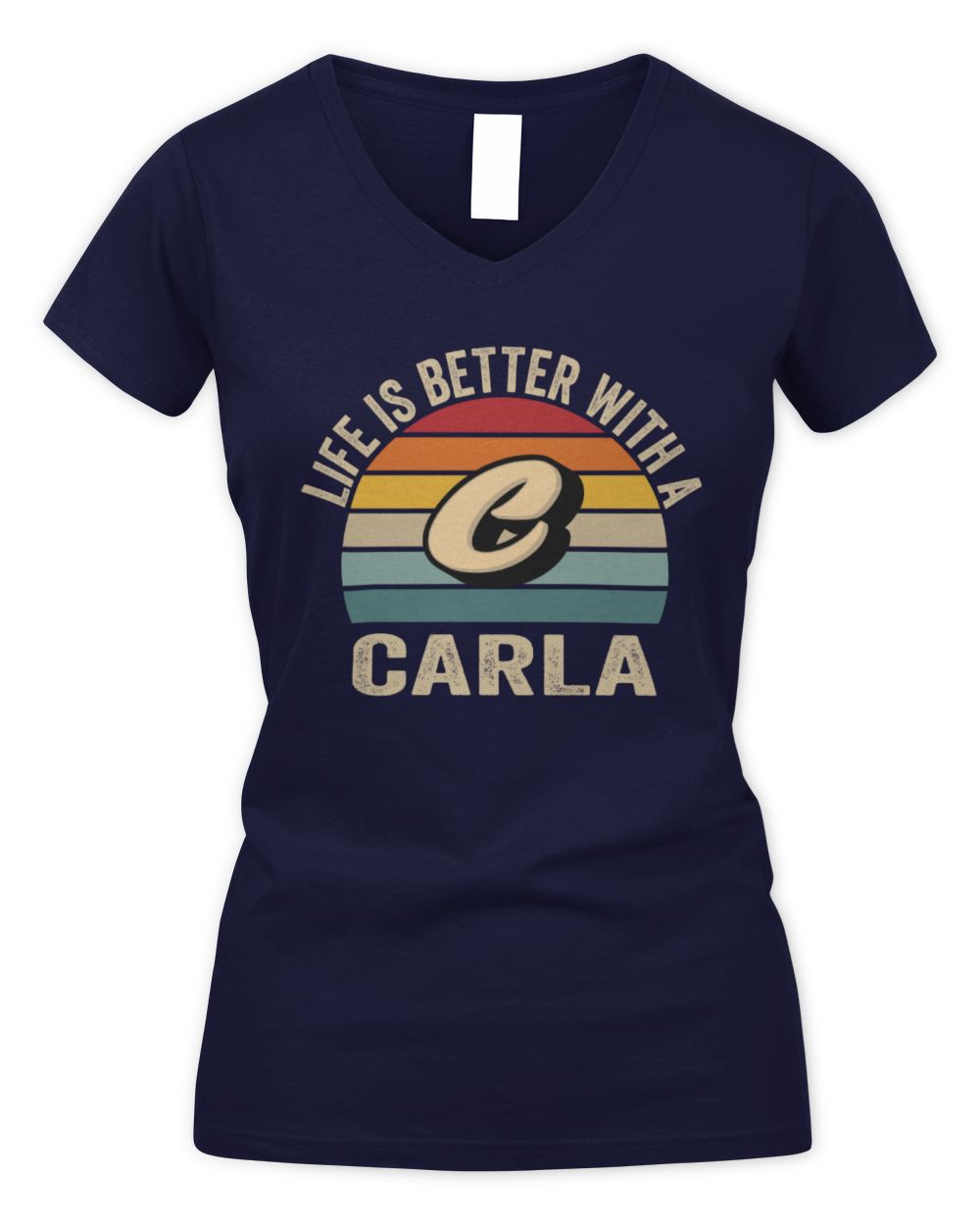 Life Is Better with Name Vintage Sun Shirt CARLA M1-50 / Women's V-Neck T-Shirt / navy