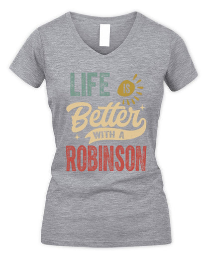 Life Is Better With a Name Personalized Retro T-Shirt ROBINSON-48 / Women's V-Neck T-Shirt / sport grey