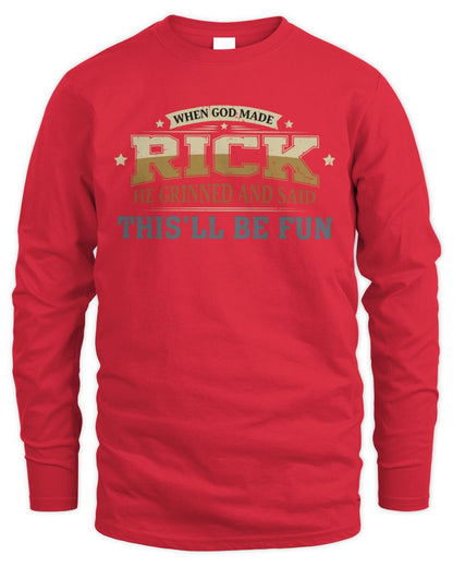 When God Made Your Name Funny Heritage T-Shirt RICK M1-80 / Men's Long Sleeved T-Shirt / red