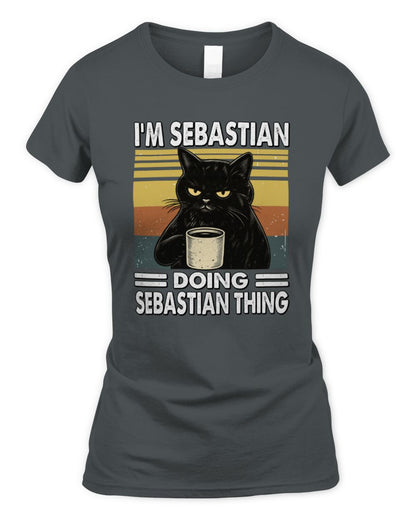 I'm Name Doing Name Thing Grumpy Black Cat Shirt SEBASTIAN M1-79 / Women's Standard T-Shirt / charcoal