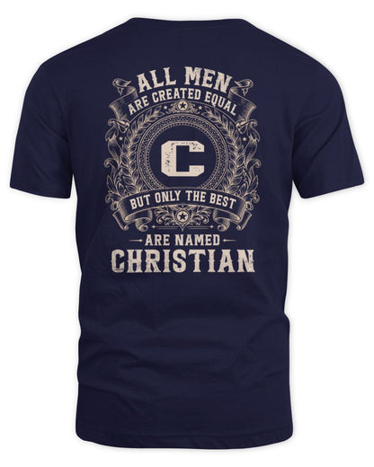 All Men Are Created Equal Cool Logo Shirt CHRISTIAN M1-60 / Unisex Standard T-Shirt / navy