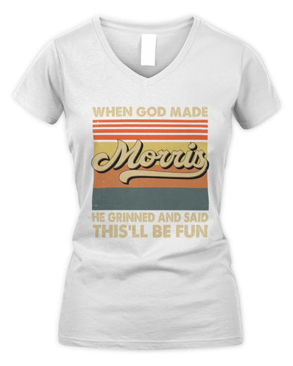 When God Made Your Name He Grinned Vintage T-Shirt MORRIS M1-55 / Women's V-Neck T-Shirt / white
