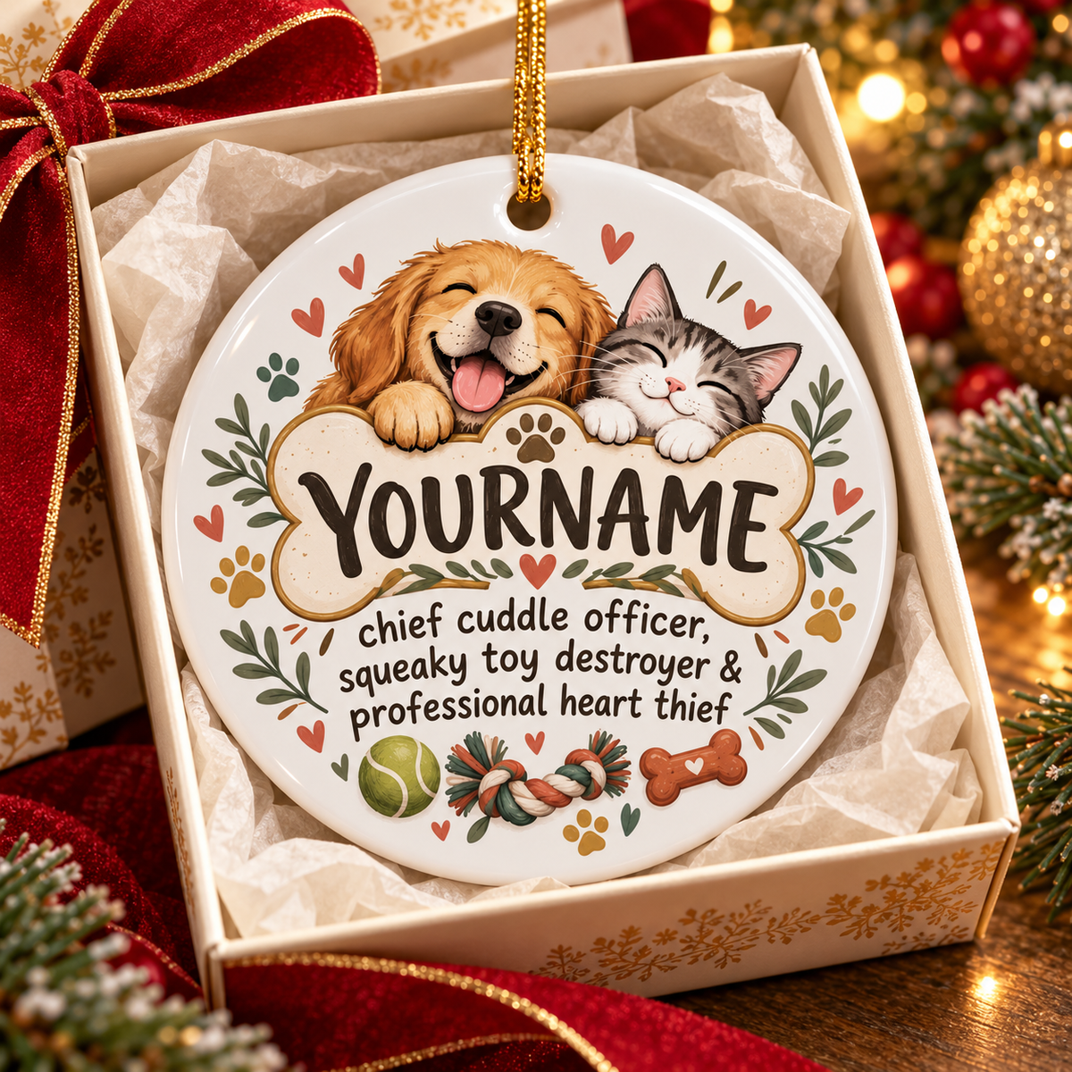 Chief Cuddle Officer Squeaky Toy Destroyer & Professional Heart Thief - Personalized Ceramic Ornament