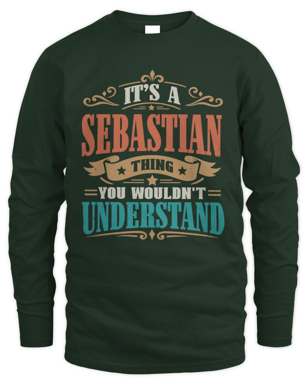 It’s a Name Thing Personalized Retro T-Shirt SEBASTIAN M1-47 / Men's Long Sleeved T-Shirt / forest green