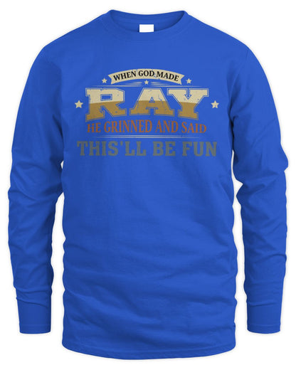 When God Made Your Name Funny Heritage T-Shirt RAY M1-80 / Men's Long Sleeved T-Shirt / royal