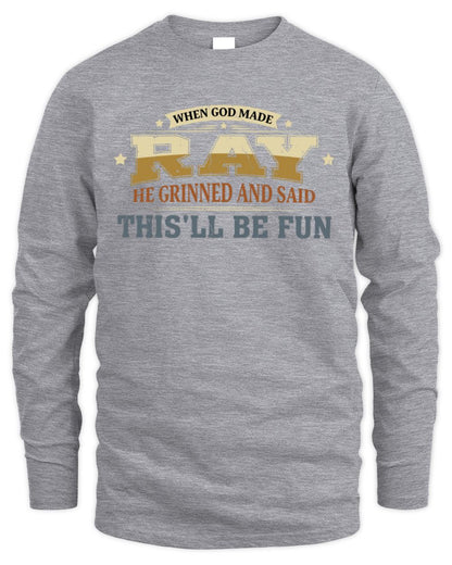 When God Made Your Name Funny Heritage T-Shirt RAY M1-80 / Men's Long Sleeved T-Shirt / sport grey