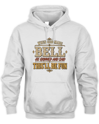 When God Made Your Name Funny Western T-Shirt BELL M1-81 / Unisex Hoodie / white