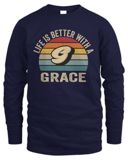 Life Is Better with Name Vintage Sun Shirt GRACE M1-50 / Men's Long Sleeved T-Shirt / navy