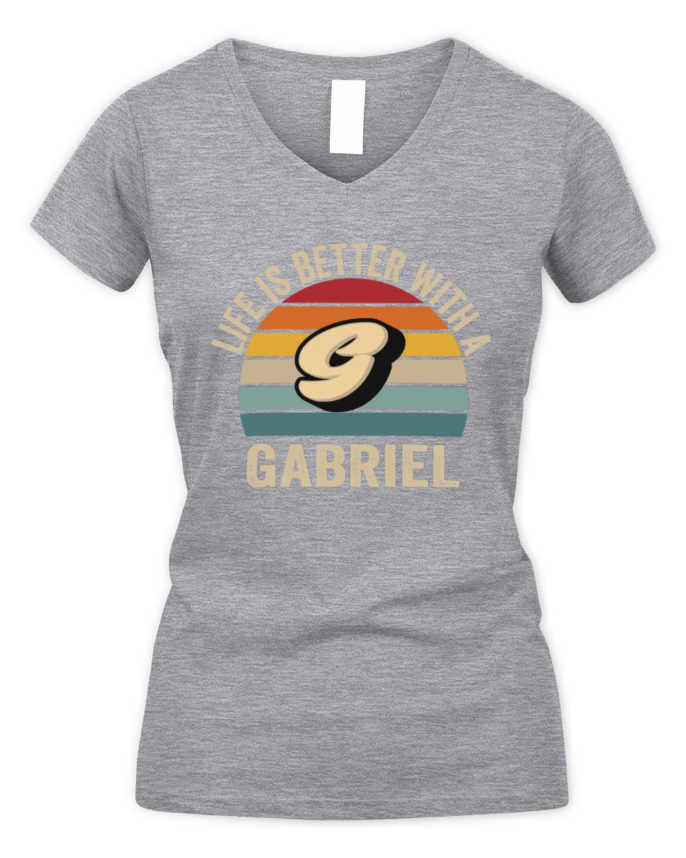 Life Is Better with Name Vintage Sun Shirt GABRIEL M1-50 / Women's V-Neck T-Shirt / sport grey