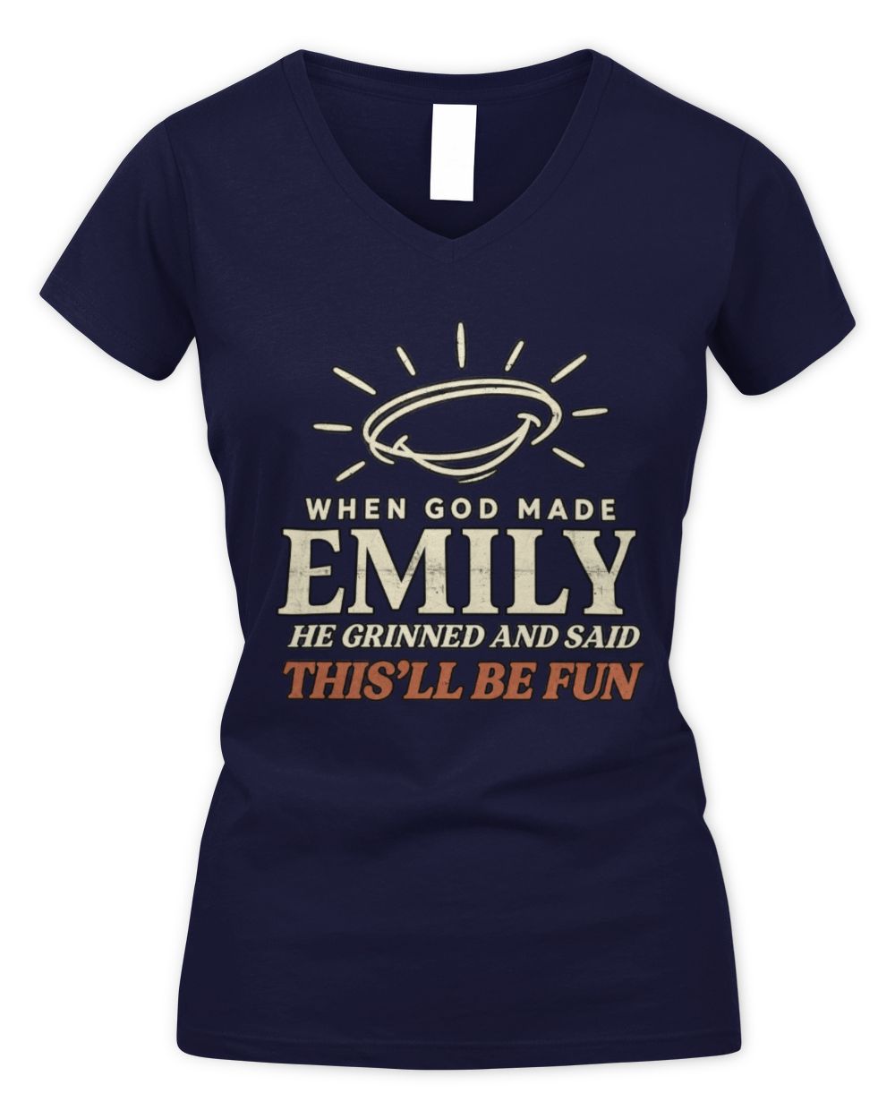 When God Made Your Name Funny Western T-Shirt T-Shirt EMILY M1-S82 / Women's V-Neck T-Shirt / navy