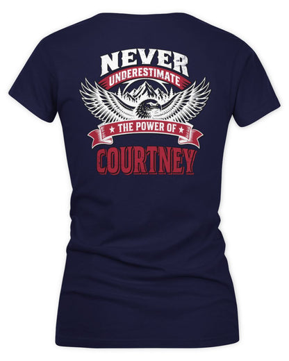 Never Underestimate Your Name Eagle Mountain Shirt COURTNEY M1-61 / Women's V-Neck T-Shirt / navy