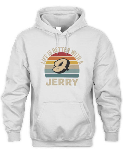 Life Is Better with Name Vintage Sun Shirt JERRY M1-50 / Unisex Hoodie / white