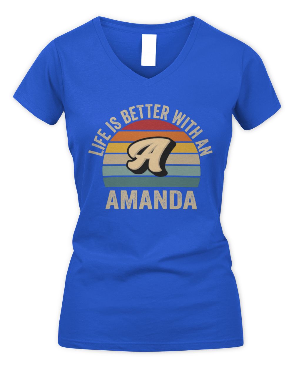 Life Is Better with Name Vintage Sun Shirt AMANDA M1-50 / Women's V-Neck T-Shirt / royal