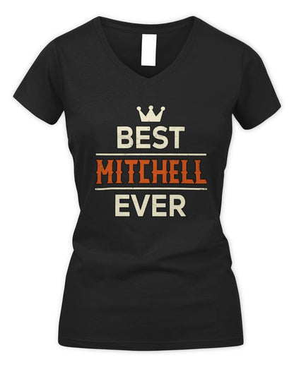 Best Your Name With Crown Shirt MITCHELL M1-59 / Women's V-Neck T-Shirt / black