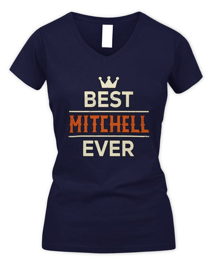 Best Your Name With Crown Shirt MITCHELL M1-59 / Women's V-Neck T-Shirt / navy
