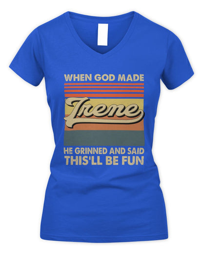 When God Made Your Name He Grinned Vintage T-Shirt IRENE M1-55 / Women's V-Neck T-Shirt / royal