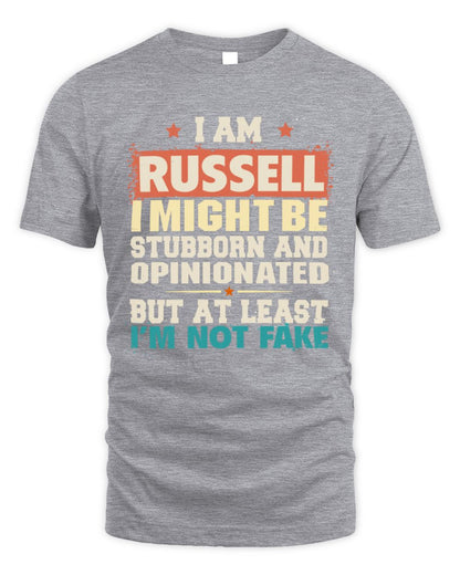 I Am Name I Might Be Stubborn and Opinionated Graphic T-Shirt RUSSELL M1-72 / Unisex Standard T-Shirt / sport grey