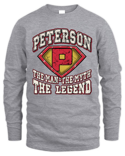 The Man The Myth The Legend Superman Graphic T-Shirt PETERSON M1-74 / Men's Long Sleeved T-Shirt / sport grey