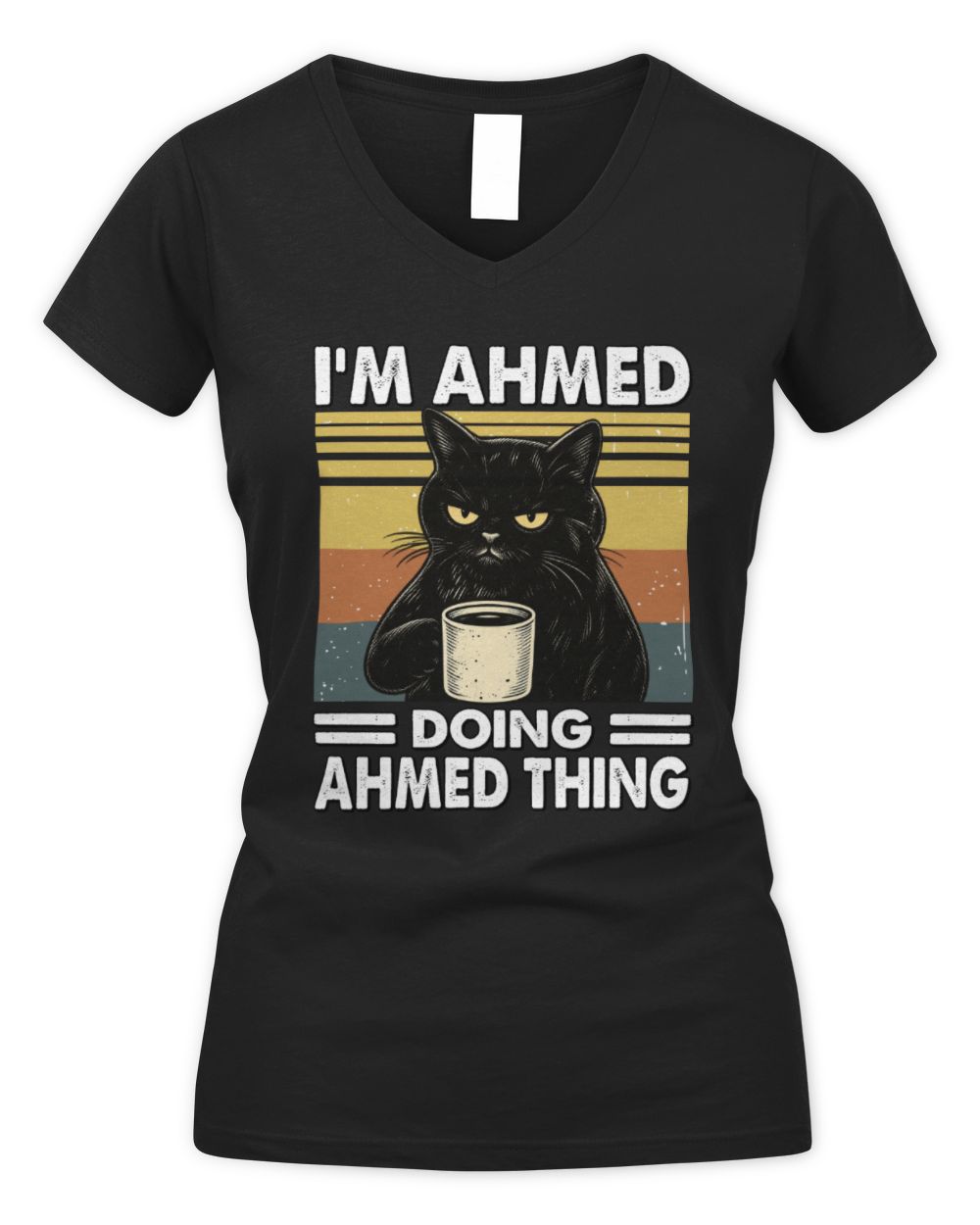 I'm Name Doing Name Thing Grumpy Black Cat Shirt AHMED M1-79 / Women's V-Neck T-Shirt / black
