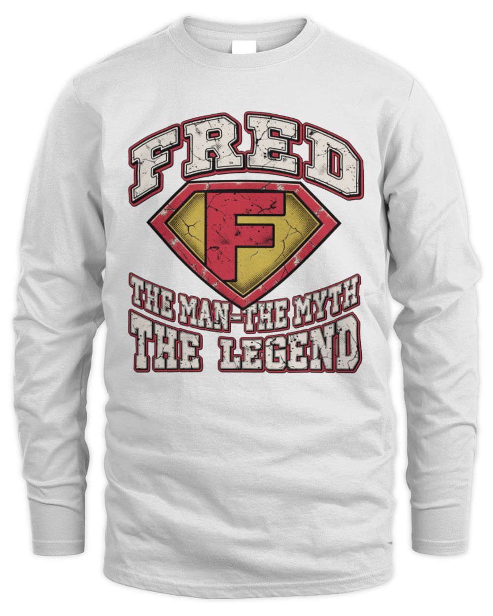 The Man The Myth The Legend Superman Graphic T-Shirt FRED M1-74 / Men's Long Sleeved T-Shirt / white