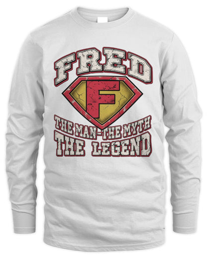 The Man The Myth The Legend Superman Graphic T-Shirt FRED M1-74 / Men's Long Sleeved T-Shirt / white