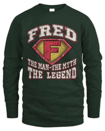 The Man The Myth The Legend Superman Graphic T-Shirt FRED M1-74 / Men's Long Sleeved T-Shirt / forest green