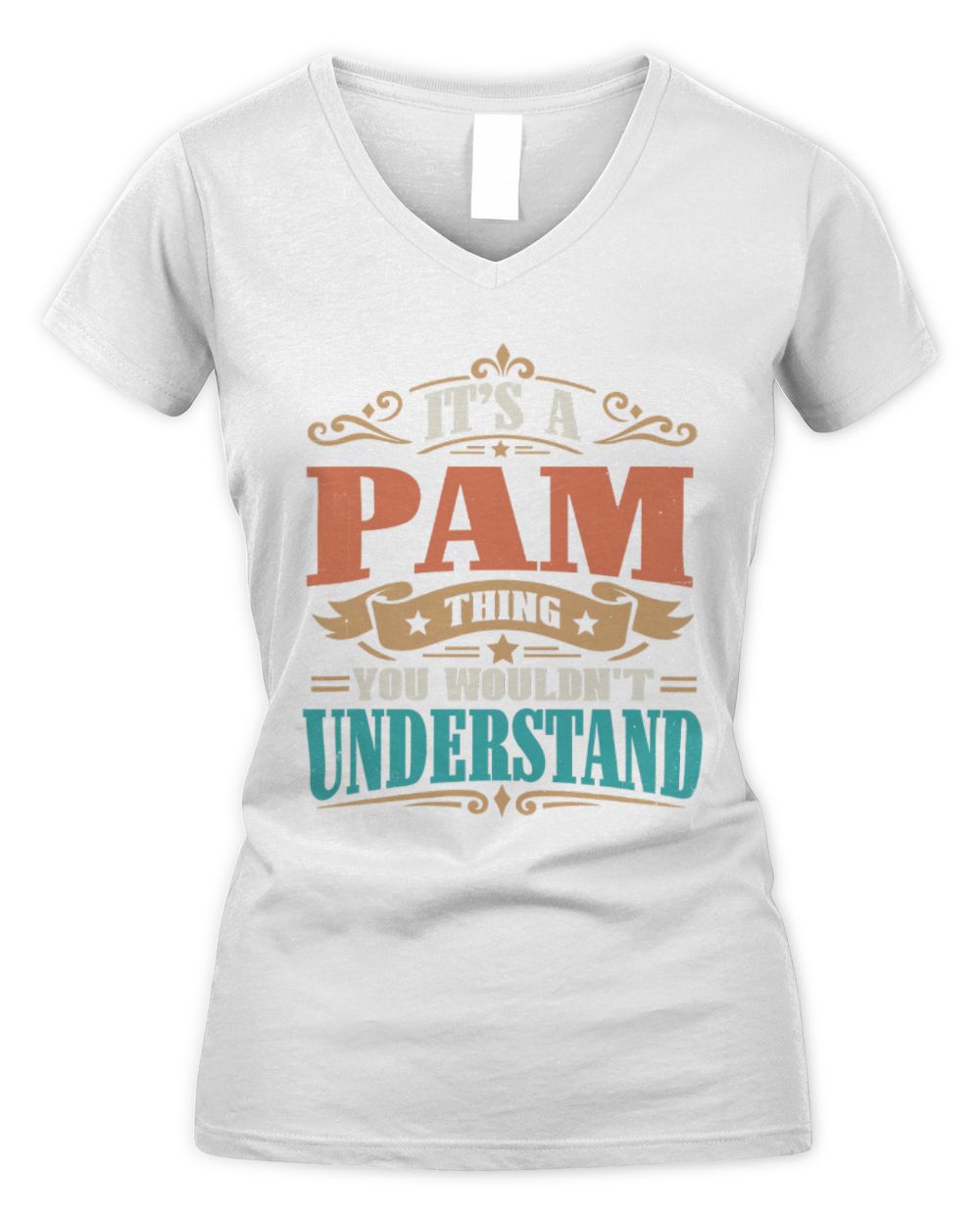 It’s a Name Thing Personalized Retro T-Shirt PAM M1-47 / Women's V-Neck T-Shirt / white