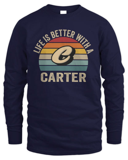 Life Is Better with Name Vintage Sun Shirt CARTER M1-50 / Men's Long Sleeved T-Shirt / navy