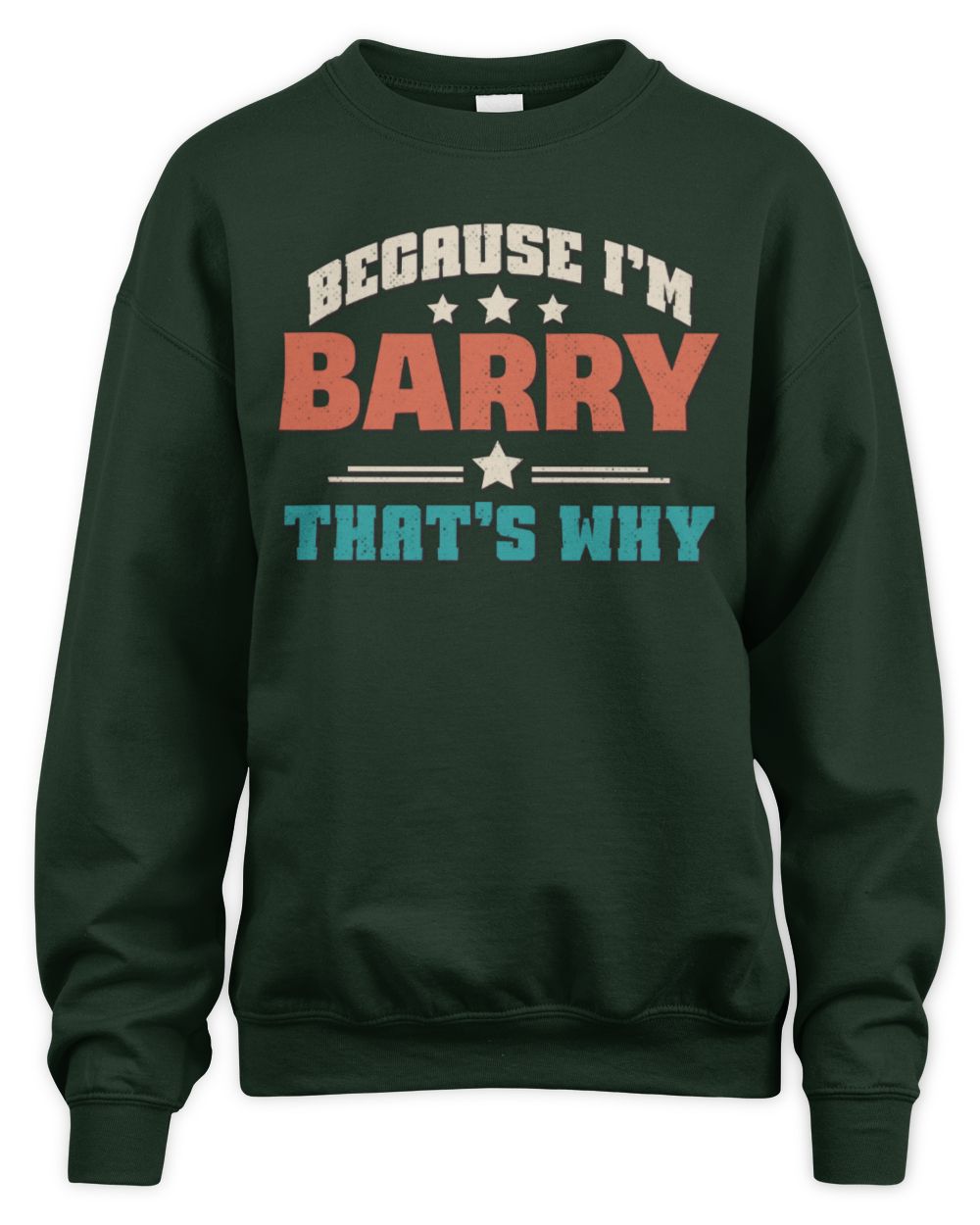 Because I'm Name That's Why Personalized Retro Shirt BARRY-49 / Unisex Sweatshirt / forest green