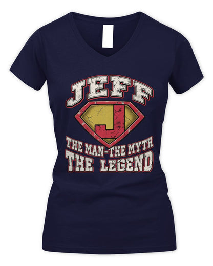 The Man The Myth The Legend Superman Graphic T-Shirt JEFF M1-74 / Women's V-Neck T-Shirt / navy