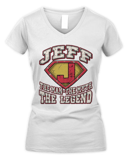 The Man The Myth The Legend Superman Graphic T-Shirt JEFF M1-74 / Women's V-Neck T-Shirt / white