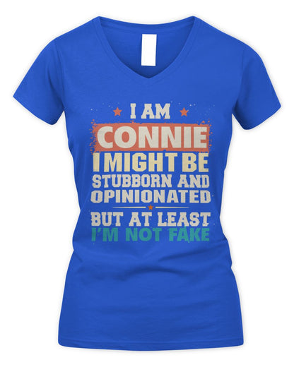 I Am Name I Might Be Stubborn and Opinionated Graphic T-Shirt CONNIE M1-72 / Women's V-Neck T-Shirt / royal
