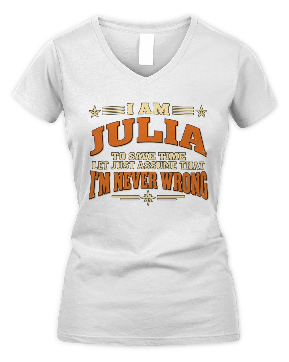 I'm Name Let's Just Assume I'm Never Wrong Retro Shirt JULIA M1-64 / Women's V-Neck T-Shirt / white