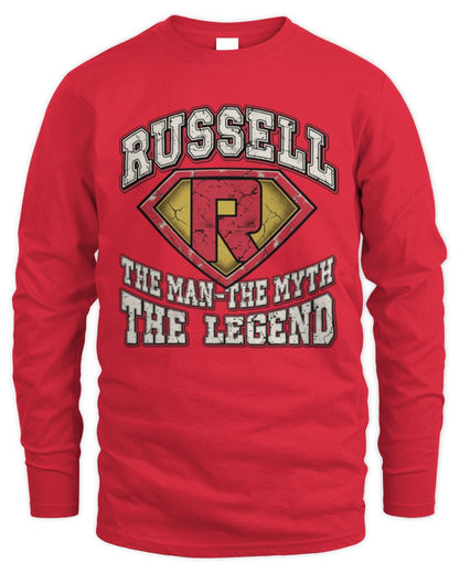 The Man The Myth The Legend Superman Graphic T-Shirt RUSSELL M1-74 / Men's Long Sleeved T-Shirt / red