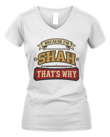 Because I'm Name That's Why Americana T-Shirt SHAH M1-S88 / Women's V-Neck T-Shirt / white