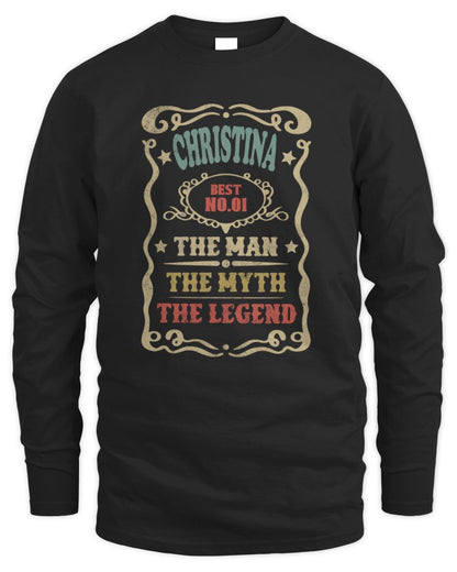 The Man The Myth The Legend Vintage Gold Wine Shirt CHRISTINA M1-52 / Men's Long Sleeved T-Shirt / black