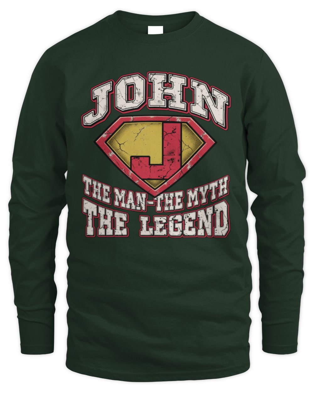 The Man The Myth The Legend Superman Graphic T-Shirt JOHN M1-74 / Men's Long Sleeved T-Shirt / forest green