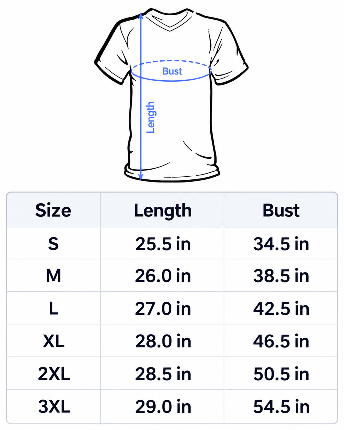Women's V-Neck T-Shirt size chart