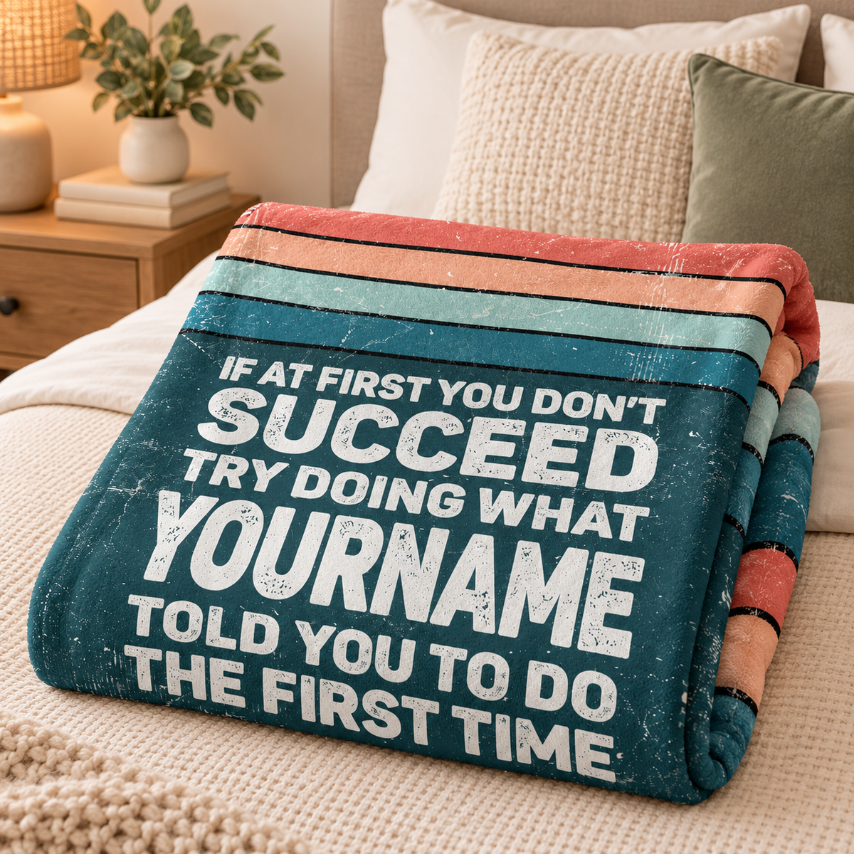 If At First You Don’t Succeed Retro Green Fleece Blanket BK29 - Personalized Blanket