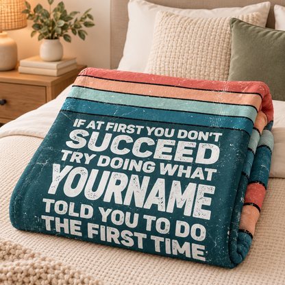 If At First You Don’t Succeed Retro Green Fleece Blanket BK29 - Personalized Blanket