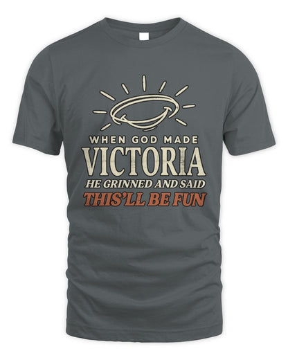 When God Made Your Name Funny Western T-Shirt T-Shirt VICTORIA M1-S82 / Unisex Standard T-Shirt / charcoal