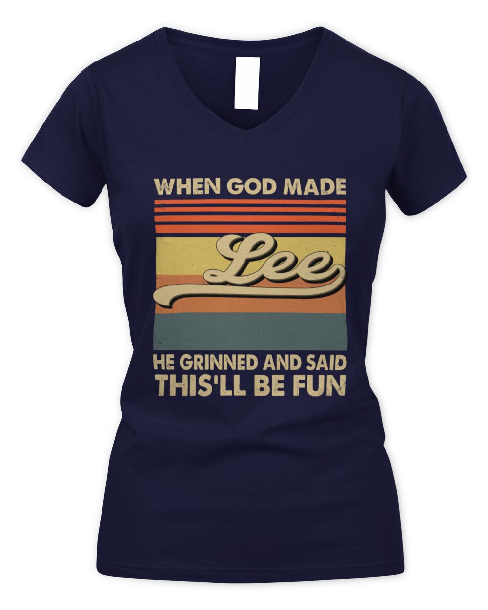 When God Made Your Name He Grinned Vintage T-Shirt LEE M1-55 / Women's V-Neck T-Shirt / navy