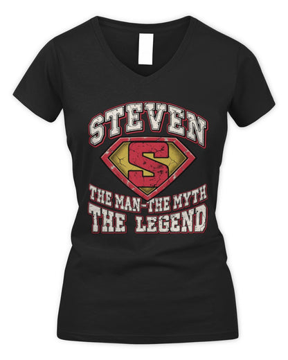 The Man The Myth The Legend Superman Graphic T-Shirt STEVEN M1-74 / Women's V-Neck T-Shirt / black